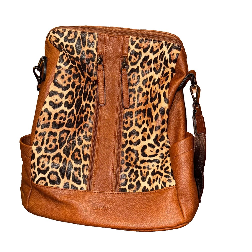 CLUCI Leather Backpack Purse Convertible Large Casual Shoulder Bag Brown leopard